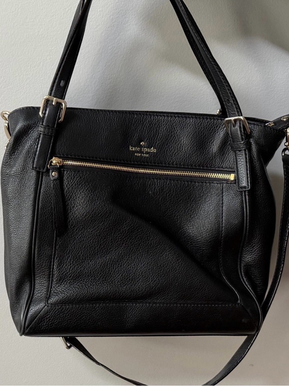 kate spade Black Pebbled Leather Shoulder Bag with Gold Accent Zipper